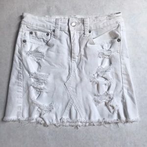 AEO White destroyed denim mini skirt